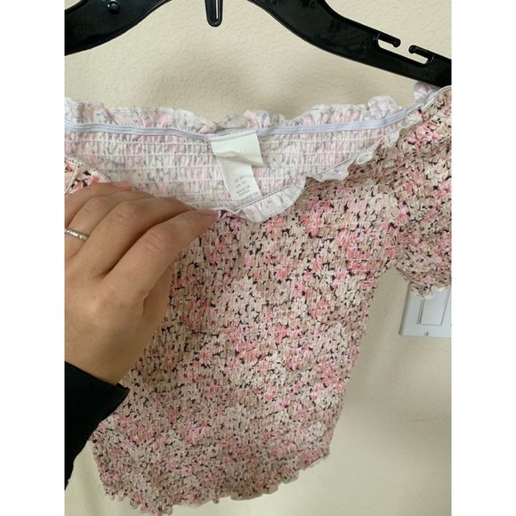 Tight floral off shoulder crop top pink - Picture 3 of 5